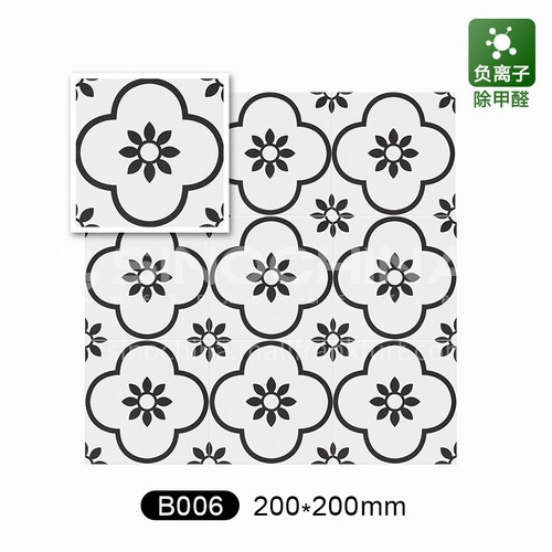 Nordic black and white small kitchen wall tiles art flower tile bathroom balcony floor tiles-B006 200mm*200mm